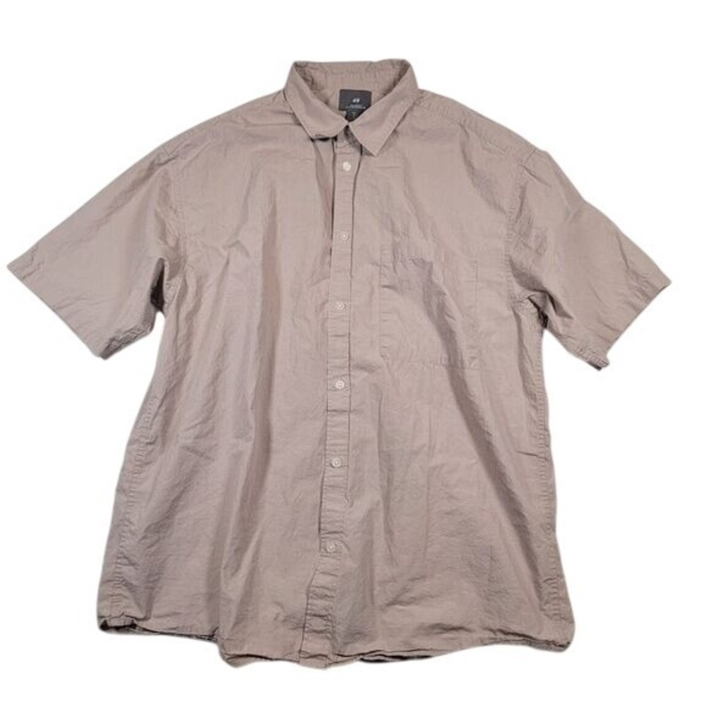 H&M Men's Relaxed Fit Short Sleeve Button Up Shirt Sz L Pink Pocket 100% Cotton